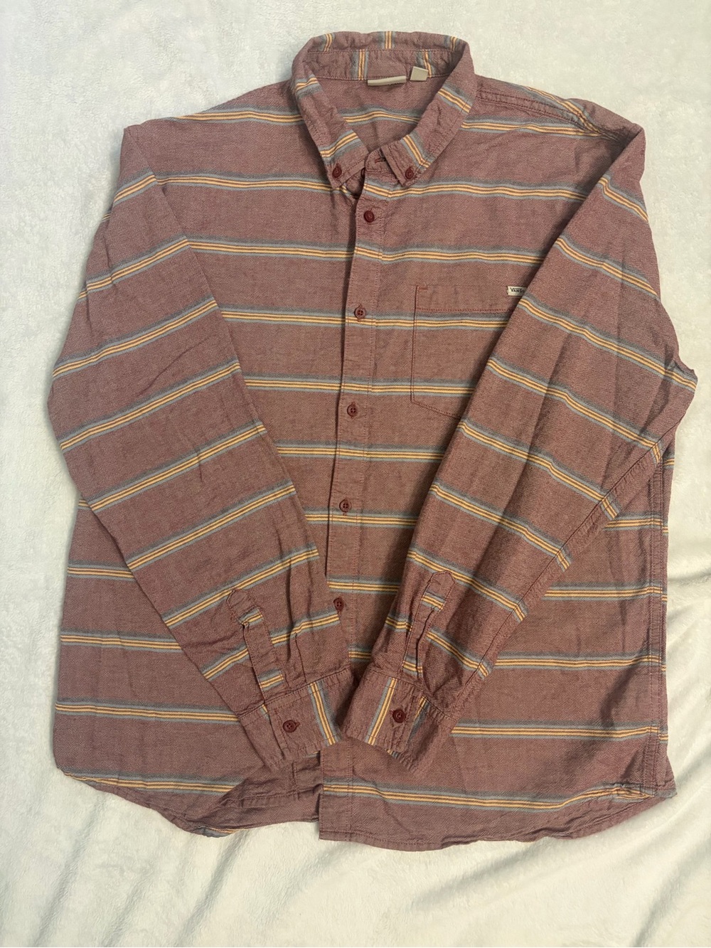 Vans Men's Button-Down Shirt in Mauve with Yellow & Blue Stripes